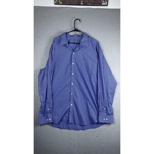 Van Heusen Shirt Mens 2XL 18.5 Blue Check Traveler Wrinkle Free Dress Shirt